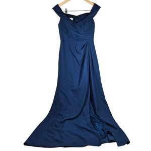 After Six 6872 Atlantic Blue Off The Shoulder Draped Gown Formal Dress Size 4‎